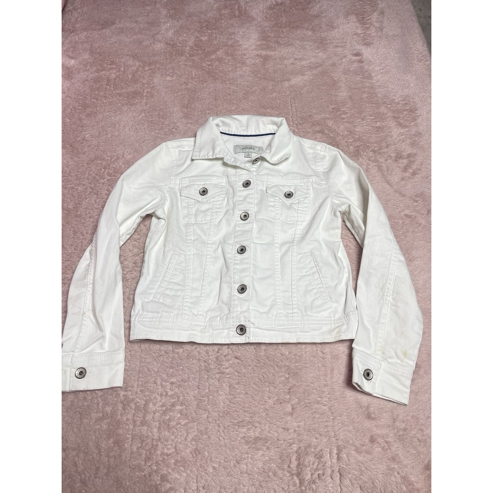 Merona White Button Front Denim Jean Trucker Jacket Womens Size S. Bin11